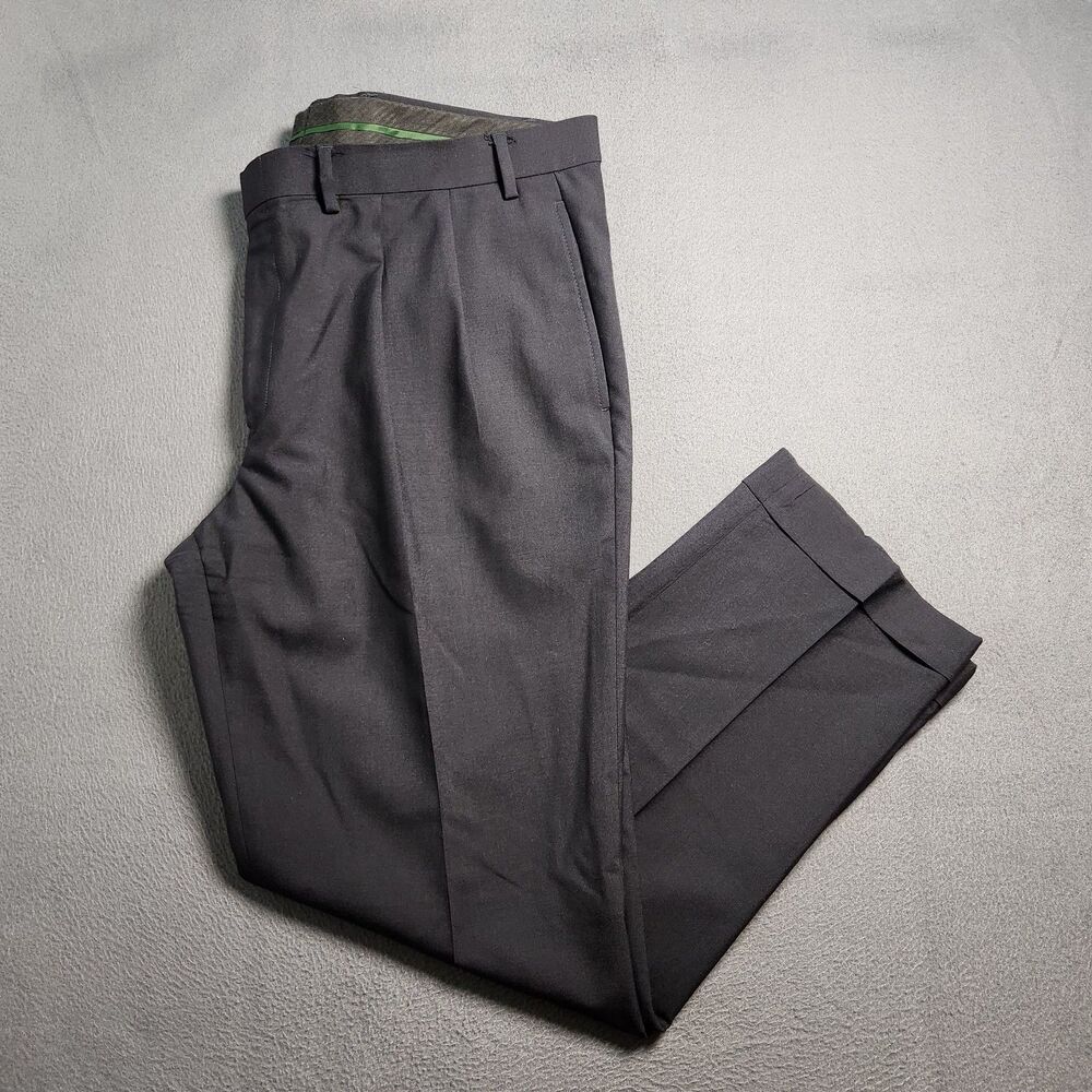 Lauren Ralph Lauren Men 40X30 Navy Total Comfort 100% Wool Pleated Dress Pants